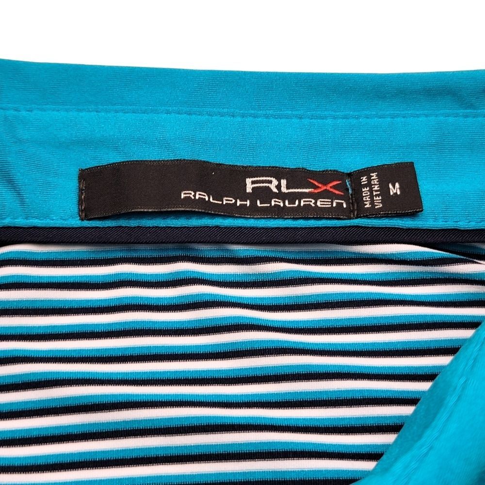 RLX Ralph Lauren Performance Panther Blue Striped Polo Golf Shirt M - Picture 5 of 9
